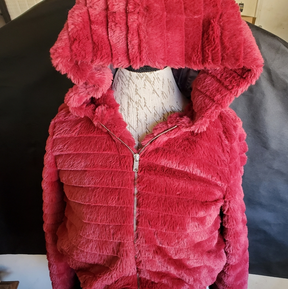 Red faux fur jacket